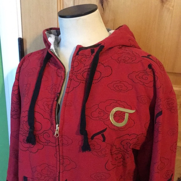 ORISUE 2-Pocket Zip Up Red Black Hooded Sweatshirt $78 EUC Men’s M - Picture 5 of 8